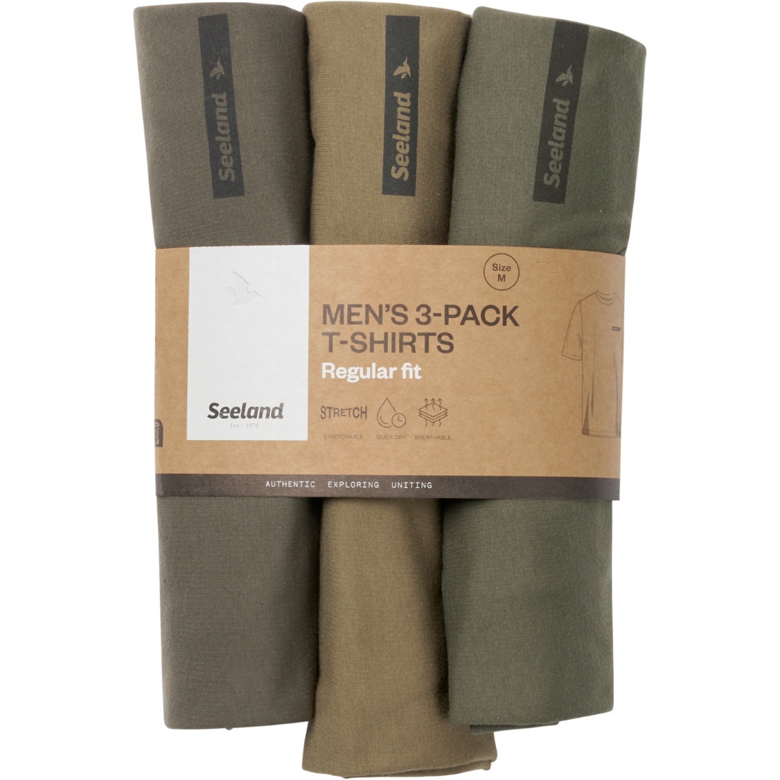 2026 Seeland Heren 3 Pack T-Shirt 40630 - Pine Green / Militair Olijf / Druivenblad